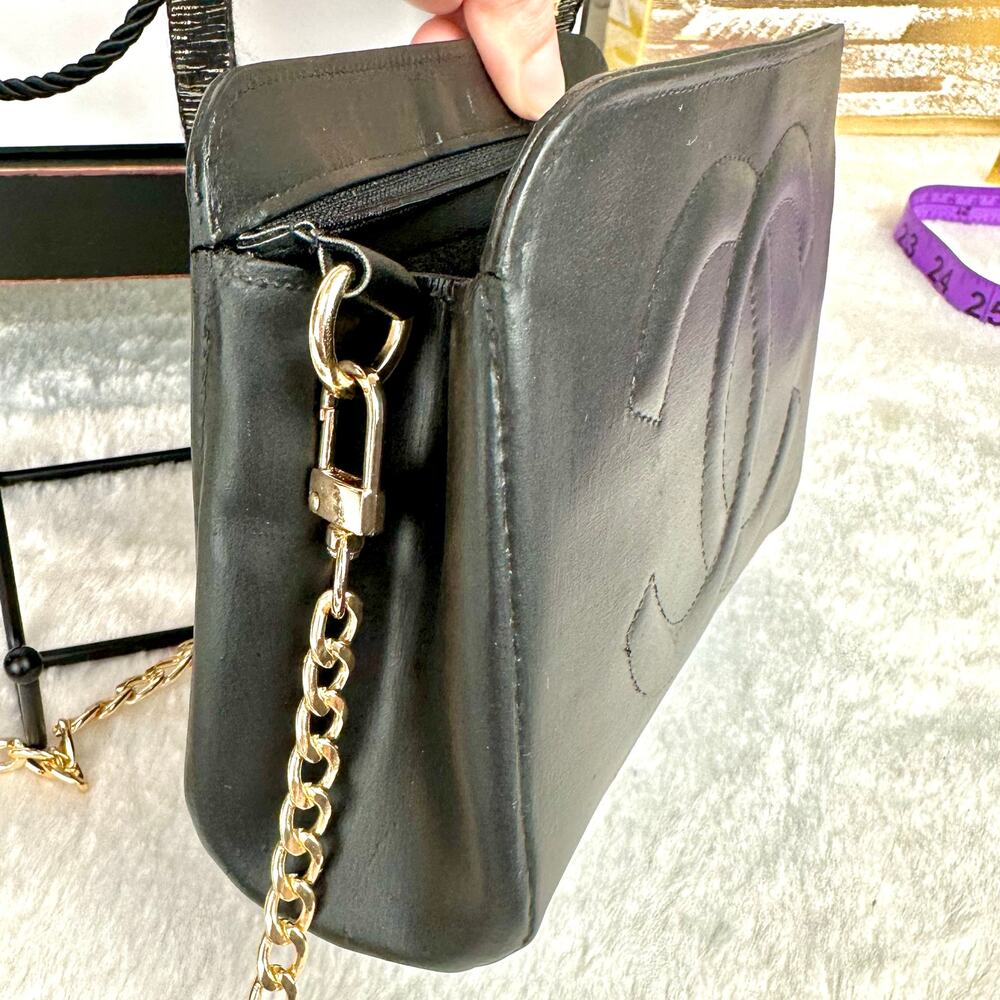 CHANEL black matte leather VINTAGE crossbody cosmetic bag with chain NICE GIFT! - Picture 6 of 16